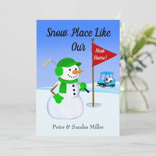 Faire-part We've Moved Snowman Golfer Announcement (Debout devant)