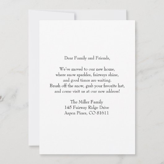 Faire-part We've Moved Snowman Golfer Announcement (Dos)