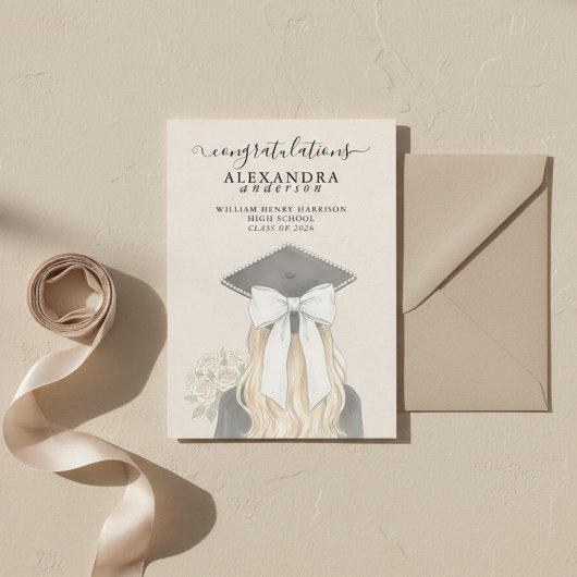 Faire-part Whimsical Calligraphy Graduation Bow Photo