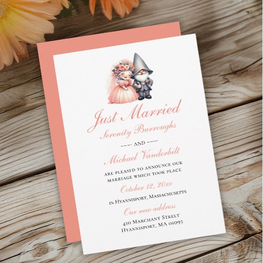 Faire-part Whimsical Gnome Orange Juste Marié Mariage