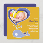 Faire-part Whimsical mignon baleine pourpre bébé garçon photo (Devant / Derrière)