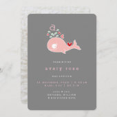 Faire-part Whimsical mignon baleine rose Monogramme bébé fill (Devant / Derrière)