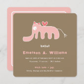 Faire-part Whimsical rose Elephant Love Baby Girl Photo Naiss (Devant / Derrière)