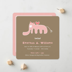 Faire-part Whimsical rose Elephant Love Baby Girl Photo Naiss