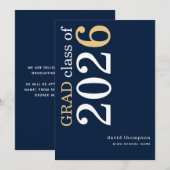 Faire-part White Gold Text 2026 Navy Blue Graduation  (Devant / Derrière)