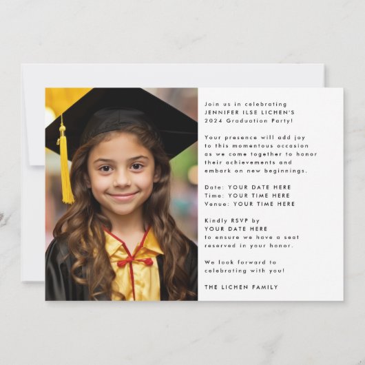 Faire-part White Transparent Modern Photo Graduation Party (Dos)