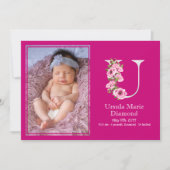 Faire-part White U Monogramme Statistiques de naissance bébé  (Devant)