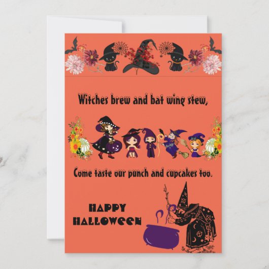 Faire-part Wicked Witch Parade Cauldron Brew Black Cats Card (Devant)