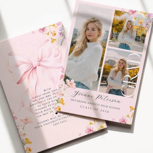 Faire-part Wildflower & Bow Graduation Announcement