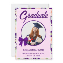 Wildflower Purple Gingham Bow Photo Graduation