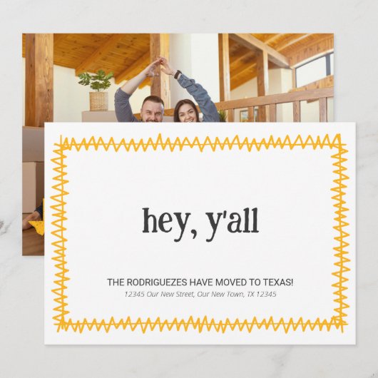 Faire-part Yellow Hey Y'all - Déménagé au Texas (Devant / Derrière)