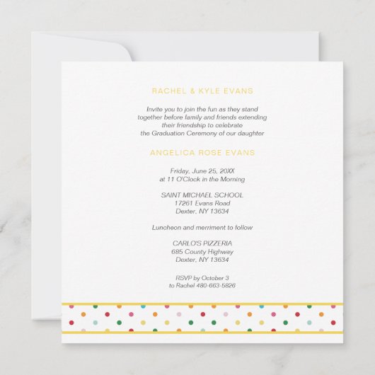 Faire-part Yellow Polka Dots Funny Graduate Photo Graduation  (Dos)