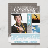 Faire-part Zag bleu et gris Zig Senior 3 Photos Classe de (Devant / Derrière)