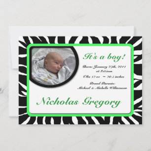 Faire-part Zebra Imprimer Green Annonces de naissance