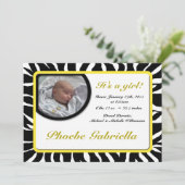 Faire-part Zebra Print Yellow Birth Annonces (Debout devant)