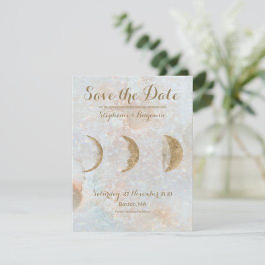 Faire-part Zodiac Moon Ice Blue Celestial Gold Enregistrer la (Debout devant)