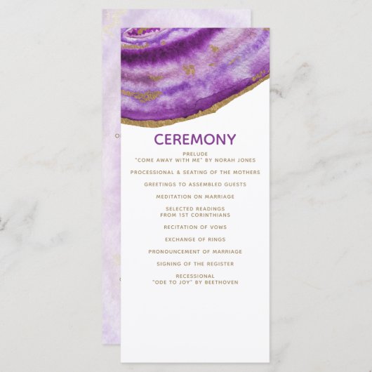 Faire-parts de mariage en Agate Violette Dorée (Devant / Derrière)