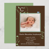 Faire-parts de naissance Garçons Escargot Monogram (Devant / Derrière)