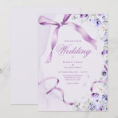 Faire rubans floraux violets Invitation de mariage (Devant / Derrière)