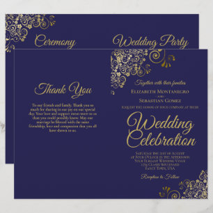 Faire soi-même Navy & Or Programme de Mariage Invi