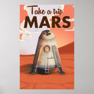 Faire un voyage sur Mars affiche de voyage vintage
