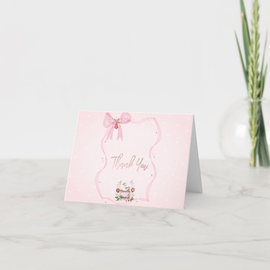 Fairepart bébé points cadre ruban fraise oie (Devant)