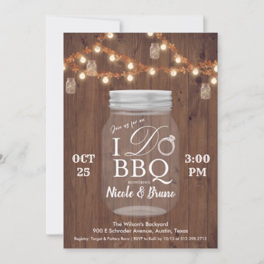 Fairepart de barbeque rustique 'I DO' dans un pot (Devant)
