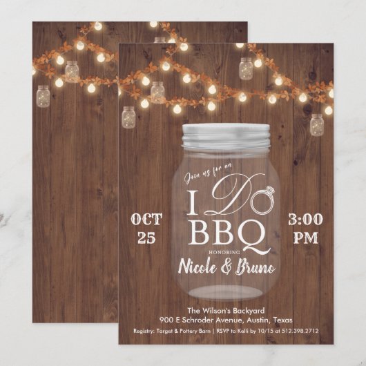 Fairepart de barbeque rustique 'I DO' dans un pot (Devant / Derrière)