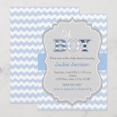 Fairepart de Bébé Garçon Bleu Gris Chevron (Devant / Derrière)