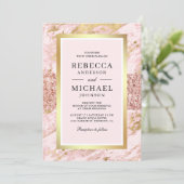 Fairepart de mariage à code QR en marbre rose gold (Debout devant)