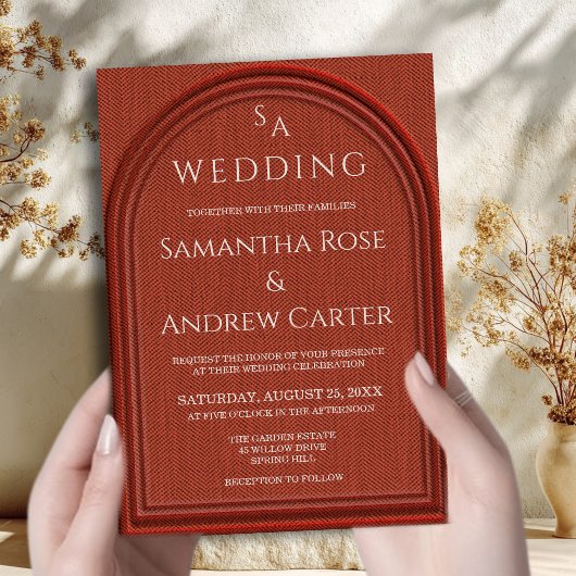 Fairepart de mariage à texture de lin avec arche e