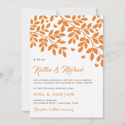 Fairepart de Mariage Arbres d'Automne | Orange & M (Devant)