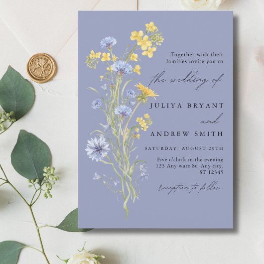 fairepart de mariage bleu écriture wildflower