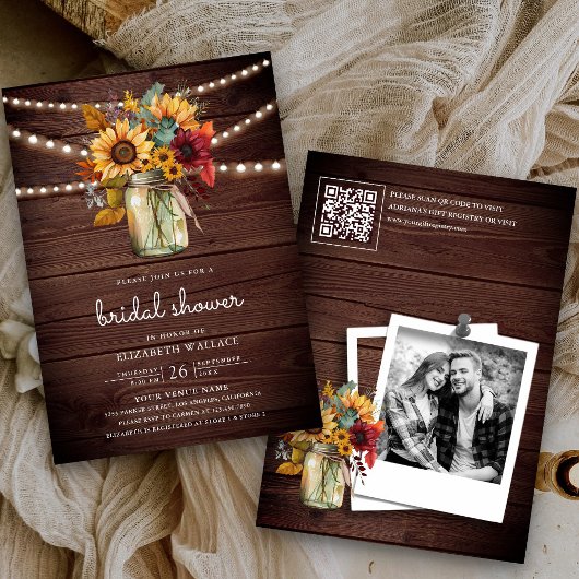 Fairepart de Mariage Code QR Tournesols Bourgogne
