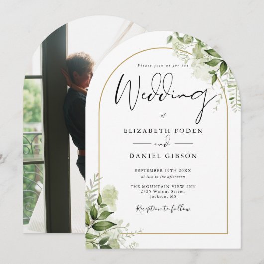 Fairepart de Mariage Floral de Verdure Rustique Ar (Devant / Derrière)