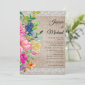 Fairepart de mariage Floral Rustique Toile de Jute (Debout devant)
