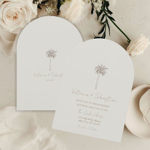 Fairepart de Mariage Minimaliste Palmier Taupe Pla