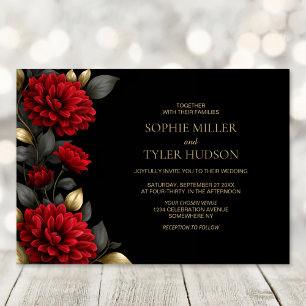 Fairepart de mariage noir floral rouge élégant