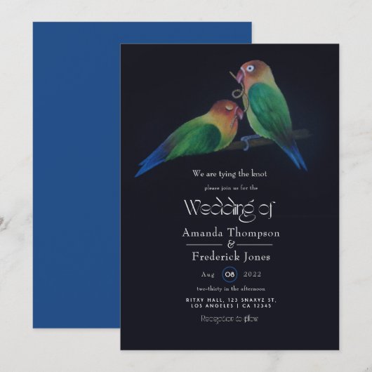 Fairepart de mariage oiseaux d'amour (Devant / Derrière)