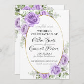 Fairepart de mariage Rose Violette Claire Bordure (Devant / Derrière)