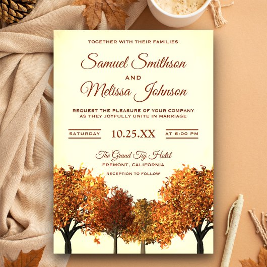 Fairepart de mariage rustique forêt d'automne
