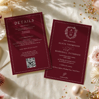 Fairepart de mariage tout-en-un à armoiries floral