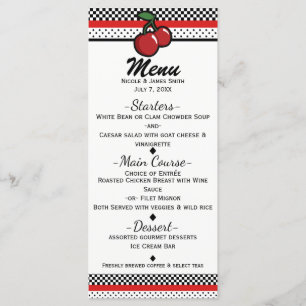 Fairepart de menu personnalisé Cerises rouges Noir