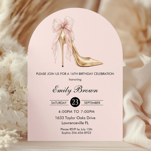 Fairepart de naissance Couquette Blush Ruban Arc M
