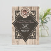 Fairepart Diamant Bois Clair Élégant Rose Rustique (Debout devant)