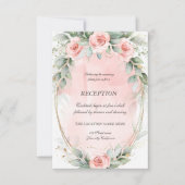 Fairepart Réception Roses Rose Pâle Cadre Doré (Devant)