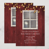 Fairepart rustique avec fenêtre de grange rouge et (Devant / Derrière)