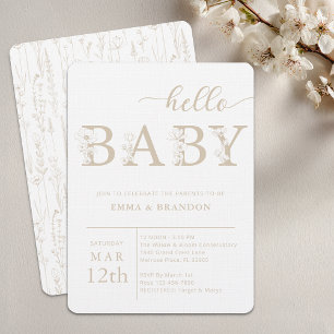Fairepart Taupe Hello Baby Fleur Sauvage