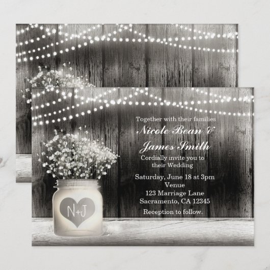 Fairepot en forme de cœur & invitations rustiques  (Devant / Derrière)