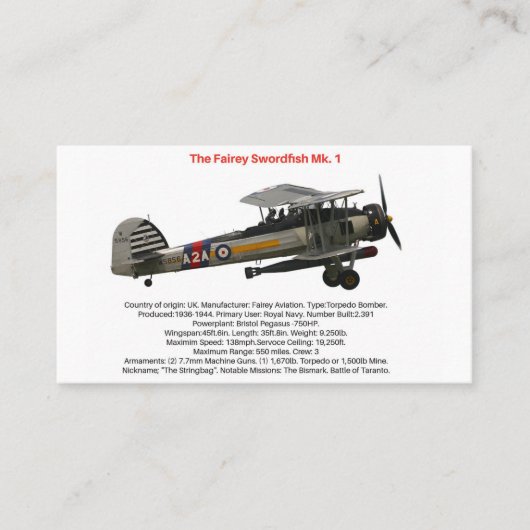 Fairey Swordfish Mk.1 Carte de visite (Devant)